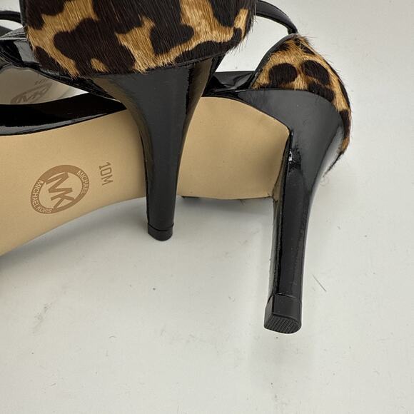 Michael Kors Womens Simone Open Toe Black Patent Animal Print Size 10M NWB - Picture 14 of 16